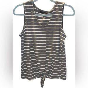 TAHARI GRAY WHITE TIE BOTTOM V NECK TANK